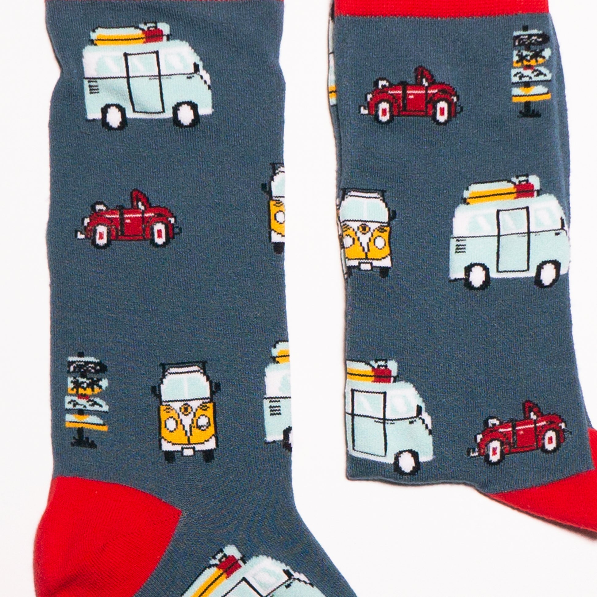 Socks inspired by the van life and the road trip. Classic VW's hit take to the highways and off the beaten track hideaways. Perfect for those itchy feet... not literally. Our bamboo socks will ensure you are far from itchy feet but these guys may inspire some adventure! Soft. Strong, Sustainable. Comfortable. Available in US Men’s 4-8 and 8-12