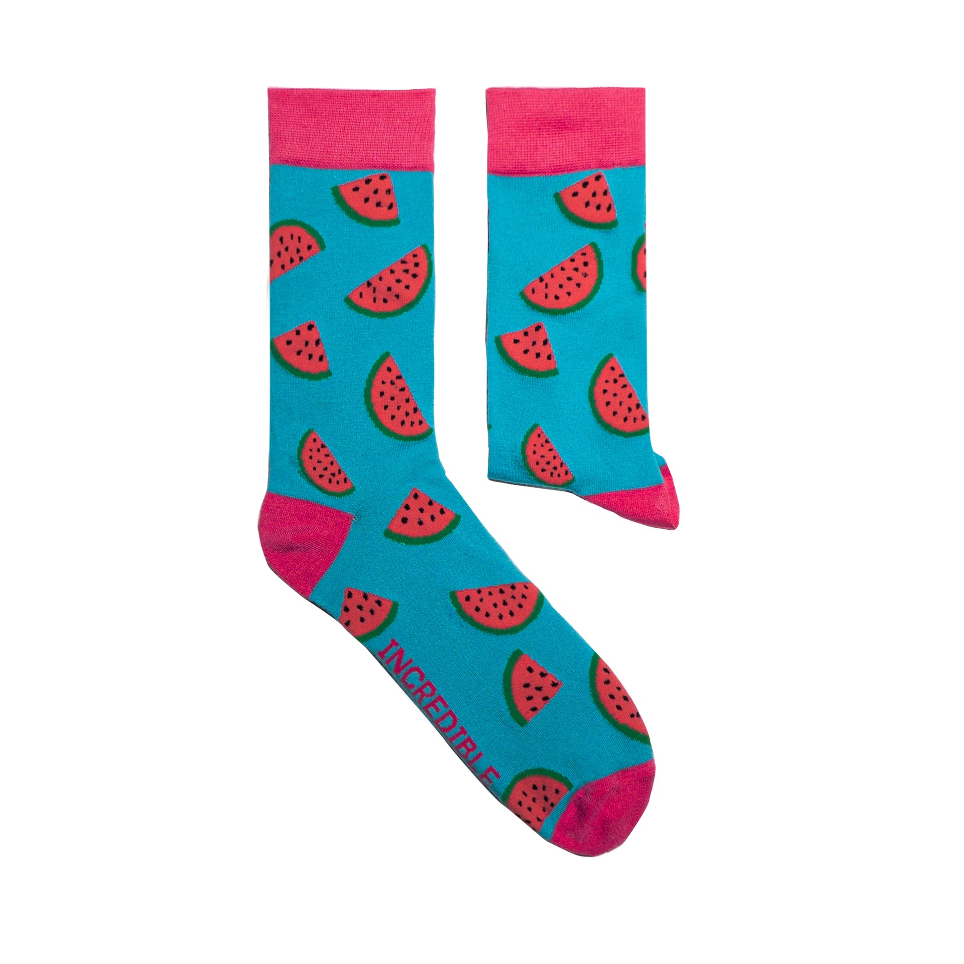 Watermelon Socks! Fruity. One in a series of five pairs of socks each representing your favorite fruits. Buy individually or as part of your 5-A DAY! Buy 4 in the collection and get your 5th fruity pair for FREE! Yum - melons! The 5-A-DAY collection consists of Banana-rama, Strawberry Surprise, Cherry On Top, Perfect Pineapples and Melon Deliciousness. Soft. Strong. Comfortable. Sustainable. Available in US Men’s 4-8 and 8-12