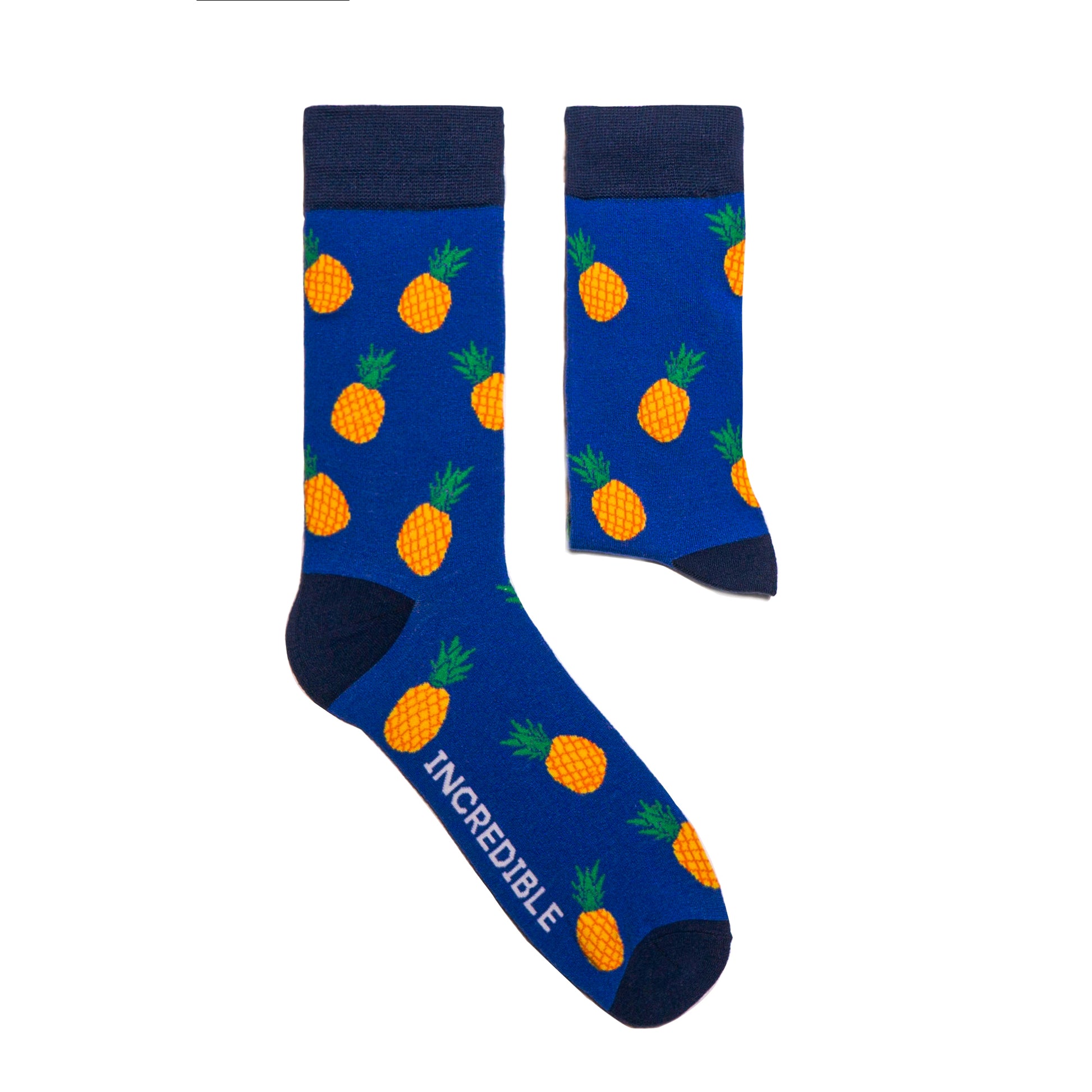 Pineapple Socks! Fruity. One in a series of five pairs of socks each representing your favorite fruits. Buy individually or as part of your 5-A DAY! Buy 4 in the collection and get your 5th fruity pair for FREE! The 5-A-DAY collection consists of Banana-rama, Strawberry Surprise, Cherry On Top, Perfect Pineapples and Melon Deliciousness. Soft. Strong. Sustainable. Comfortable. Available in US Men’s 4-8 and 8-12